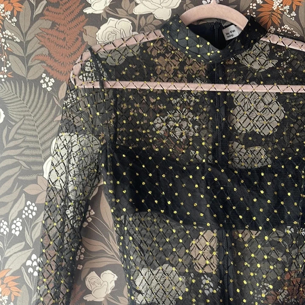 NWOT by the way Callie Dotted Mesh Bodysuit in gold multi size small